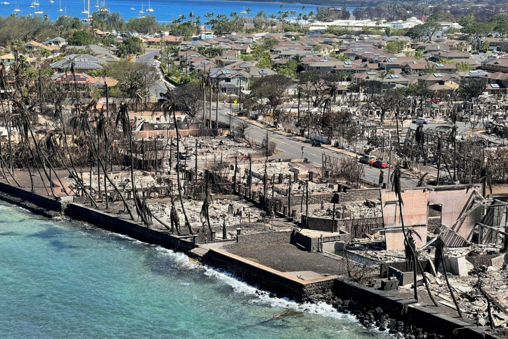 FILE PHOTO: The shells of burned houses and buildings are left after wildfires in Lahaina